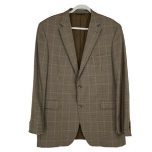Jack Victor Wool Sport Coat Blazer  Mens 46L Brown Plaid Suit Jacket Preppy